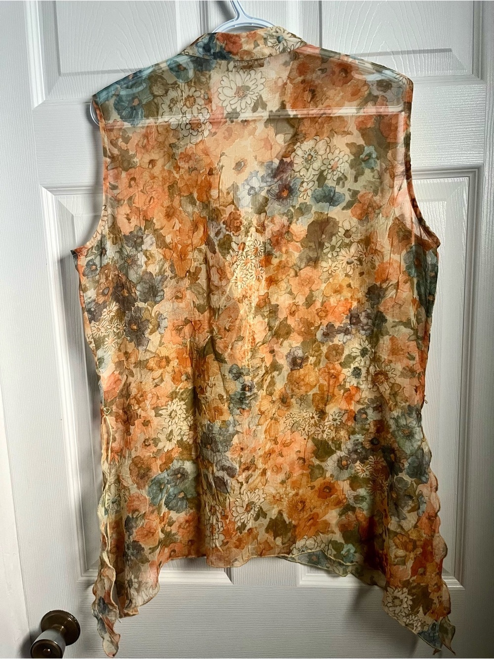 Marie Claire Blouse Top Tank Floral Boho XL V-Neck Belt Sleeveless Women  orange - Picture 4 of 8